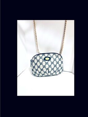 Gucci Blue & Gray GG Canvas Crossbody with Gold Chain